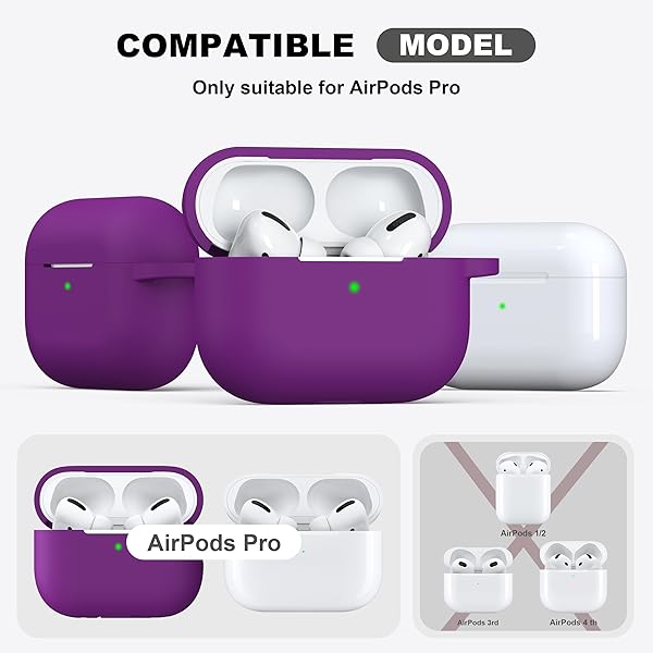 R-fun Rfun AirPods Pro Case Soft Silicone Cover with Cleaner Kit Keychain Violet for 1st 2nd Generation Accessories for Men Women - View 6 of 8