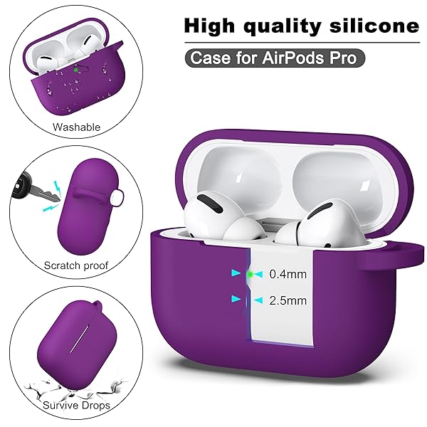 R-fun Rfun AirPods Pro Case Soft Silicone Cover with Cleaner Kit Keychain Violet for 1st 2nd Generation Accessories for Men Women - View 8 of 8
