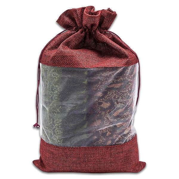TheDisplayGuys For Your Modern Living TheDisplayGuys 12 Pack Maroon 7.5x11.5 Linen Burlap and Sheer Organza Gift Bags with Drawstring for Party Favors and Treats - View 2 of 6