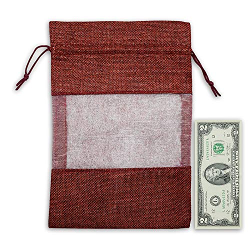 TheDisplayGuys For Your Modern Living TheDisplayGuys 12 Pack Maroon 7.5x11.5 Linen Burlap and Sheer Organza Gift Bags with Drawstring for Party Favors and Treats - View 4 of 6