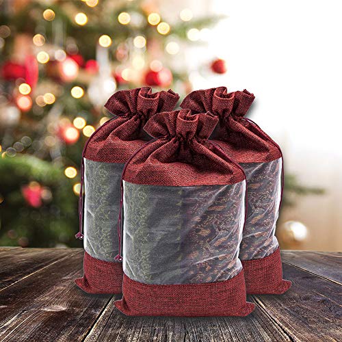 TheDisplayGuys For Your Modern Living TheDisplayGuys 12 Pack Maroon 7.5x11.5 Linen Burlap and Sheer Organza Gift Bags with Drawstring for Party Favors and Treats - View 6 of 6