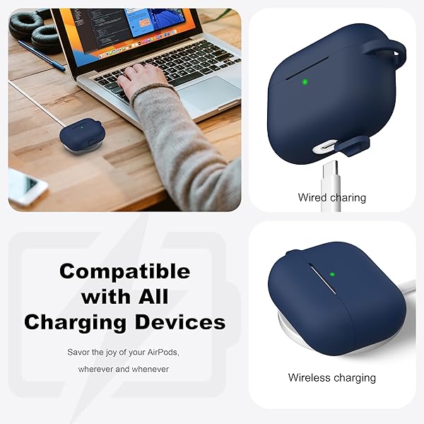 R-fun Rfun Soft Silicone Protective Case for AirPods Pro 2nd 1st Generation with Cleaner Kit and Keychain Midnight Blue - View 5 of 9