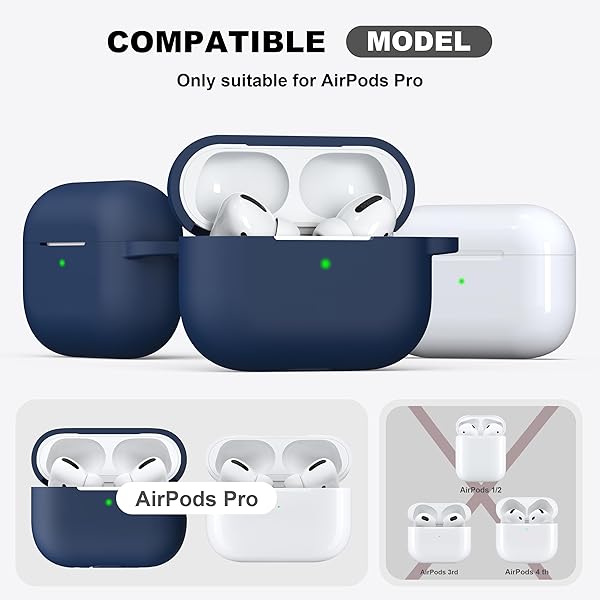 R-fun Rfun Soft Silicone Protective Case for AirPods Pro 2nd 1st Generation with Cleaner Kit and Keychain Midnight Blue - View 6 of 9