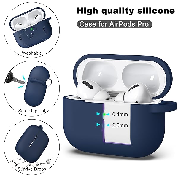 R-fun Rfun Soft Silicone Protective Case for AirPods Pro 2nd 1st Generation with Cleaner Kit and Keychain Midnight Blue - View 8 of 9