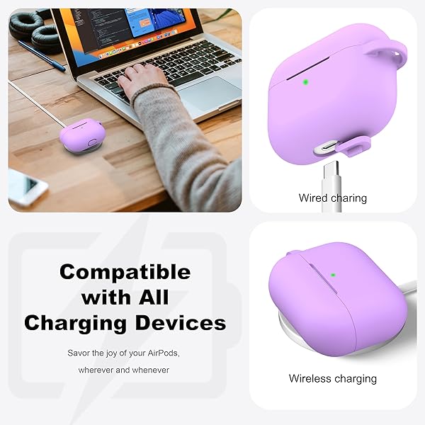 R-fun Rfun Soft Silicone Protective Case for AirPods Pro 2nd 1st Generation with Cleaner Kit Lavender Keychain Accessories for Men Women - View 5 of 9