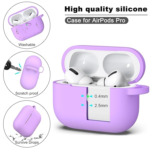 R-fun Rfun Soft Silicone Protective Case for AirPods Pro 2nd 1st Generation with Cleaner Kit Lavender Keychain Accessories for Men Women - View 8 of 9