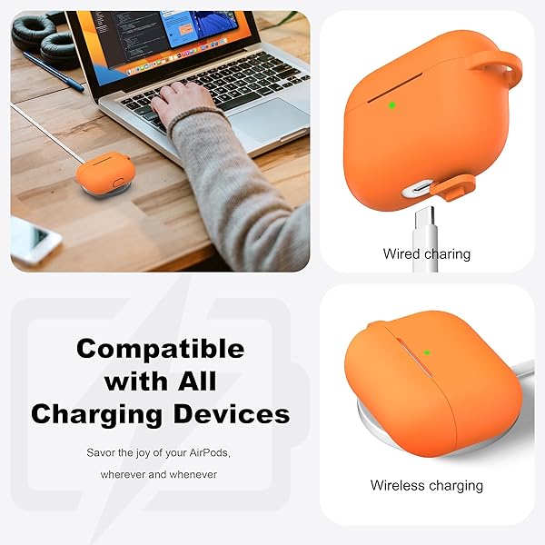 R-fun Rfun Soft Silicone Protective Case for AirPods Pro 2nd 1st Generation with Cleaner Kit and Keychain Orange for Men and Women - View 5 of 9