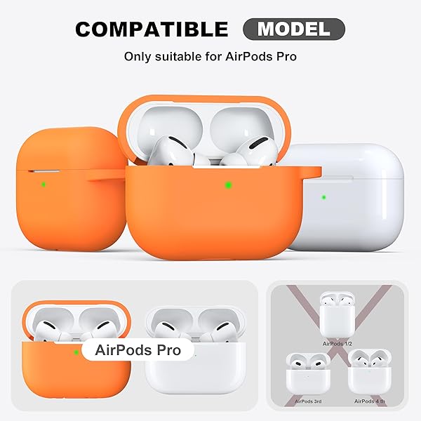 R-fun Rfun Soft Silicone Protective Case for AirPods Pro 2nd 1st Generation with Cleaner Kit and Keychain Orange for Men and Women - View 6 of 9