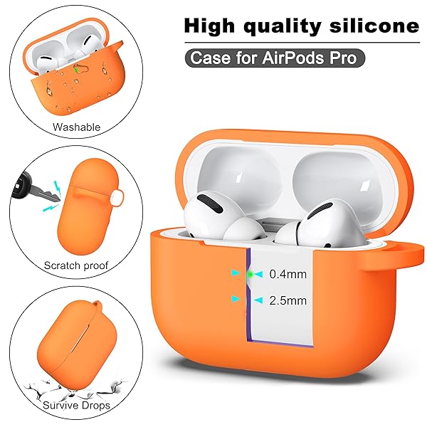 R-fun Rfun Soft Silicone Protective Case for AirPods Pro 2nd 1st Generation with Cleaner Kit and Keychain Orange for Men and Women - View 8 of 9