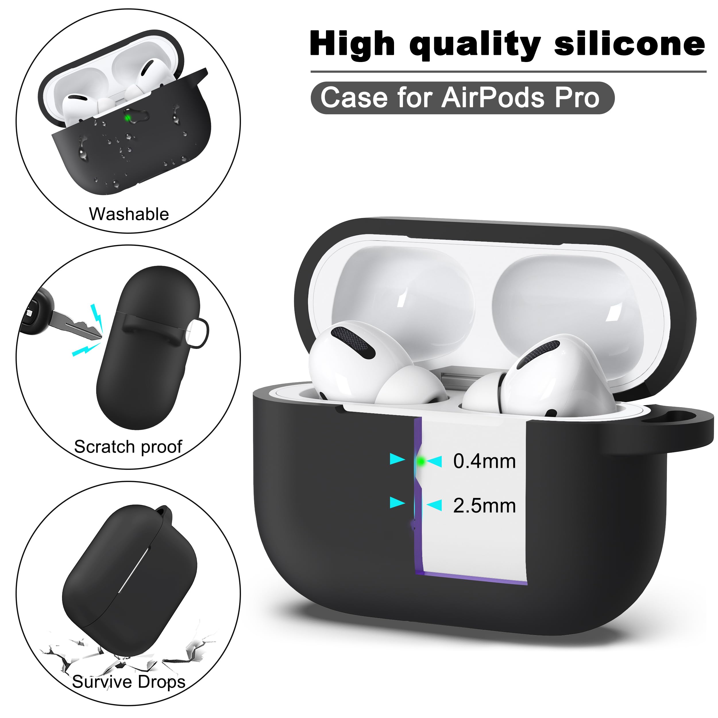 Rfun AirPods Pro Case Soft Silicone Cover with Cleaner Kit Keychain Blue for 1st 2nd Generation Accessories for Men Women - View 6 of 7