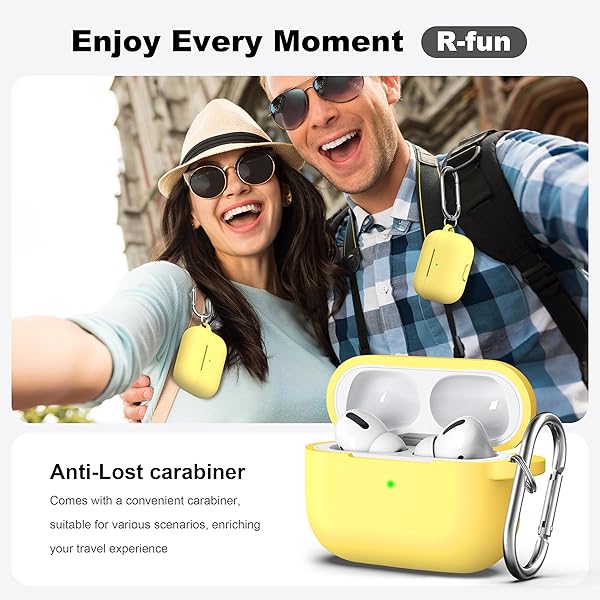 R-fun Rfun Soft Silicone Protective Case for AirPods Pro 2nd 1st Generation with Cleaner Kit and Keychain Yellow for Men and Women - View 4 of 9