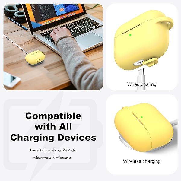 R-fun Rfun Soft Silicone Protective Case for AirPods Pro 2nd 1st Generation with Cleaner Kit and Keychain Yellow for Men and Women - View 5 of 9
