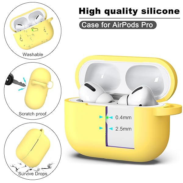 R-fun Rfun Soft Silicone Protective Case for AirPods Pro 2nd 1st Generation with Cleaner Kit and Keychain Yellow for Men and Women - View 8 of 9