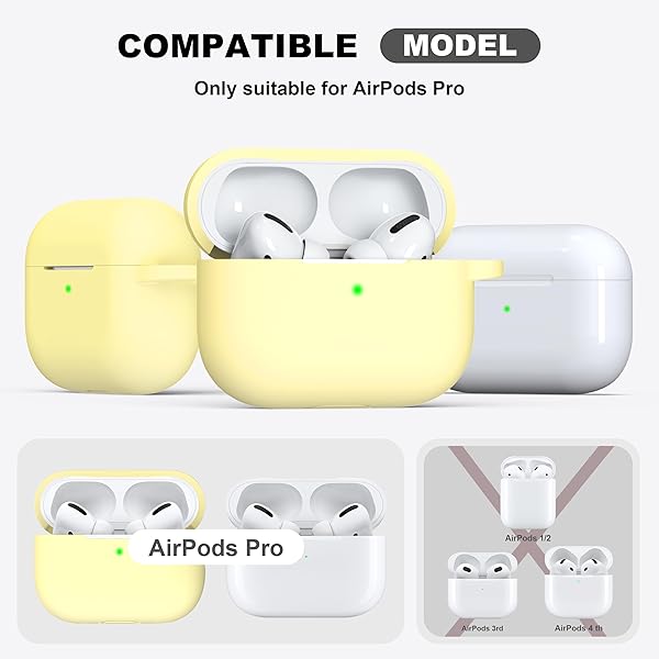 R-fun Rfun Soft Silicone Protective Case for AirPods Pro 2nd 1st Generation with Cleaner Kit and Keychain Cream Yellow for Men and Women - View 6 of 9