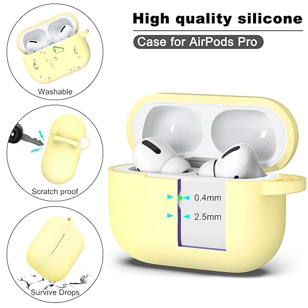 R-fun Rfun Soft Silicone Protective Case for AirPods Pro 2nd 1st Generation with Cleaner Kit and Keychain Cream Yellow for Men and Women - View 8 of 9
