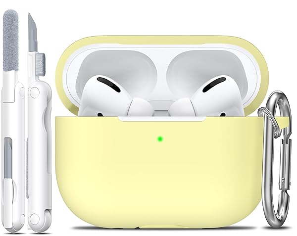 R-fun Rfun Soft Silicone Protective Case for AirPods Pro 2nd 1st Generation with Cleaner Kit and Keychain Cream Yellow for Men and Women - View 2 of 9