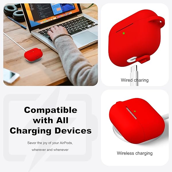 R-fun Rfun Soft Silicone Case for AirPods Pro 2nd 1st Generation with Cleaner Kit and Keychain Red Protective Cover for Men and Women - View 5 of 8