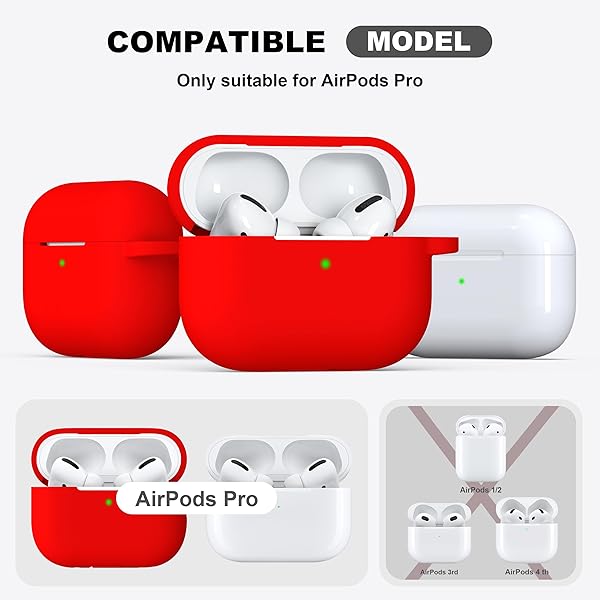 R-fun Rfun Soft Silicone Case for AirPods Pro 2nd 1st Generation with Cleaner Kit and Keychain Red Protective Cover for Men and Women - View 6 of 8