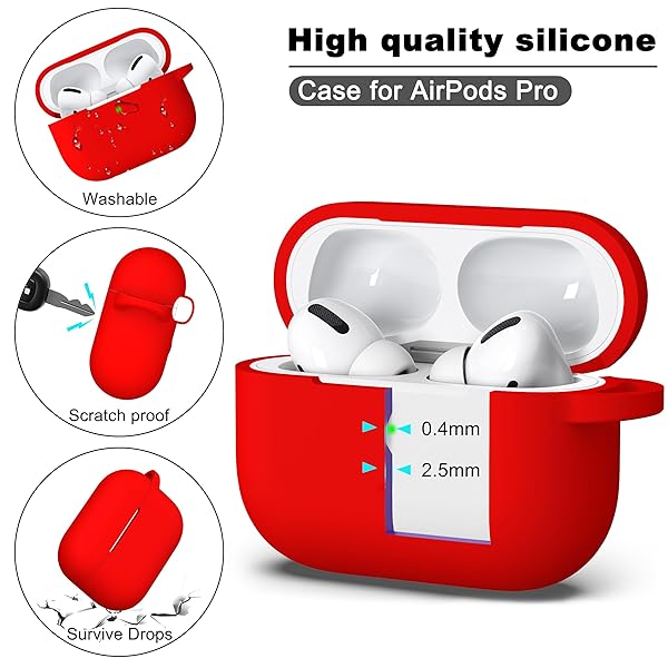 R-fun Rfun Soft Silicone Case for AirPods Pro 2nd 1st Generation with Cleaner Kit and Keychain Red Protective Cover for Men and Women - View 8 of 8