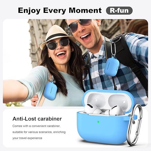 R-fun Rfun Soft Silicone Protective Case for AirPods Pro 2nd 1st Generation with Cleaner Kit and Keychain Light Blue for Men and Women - View 4 of 9