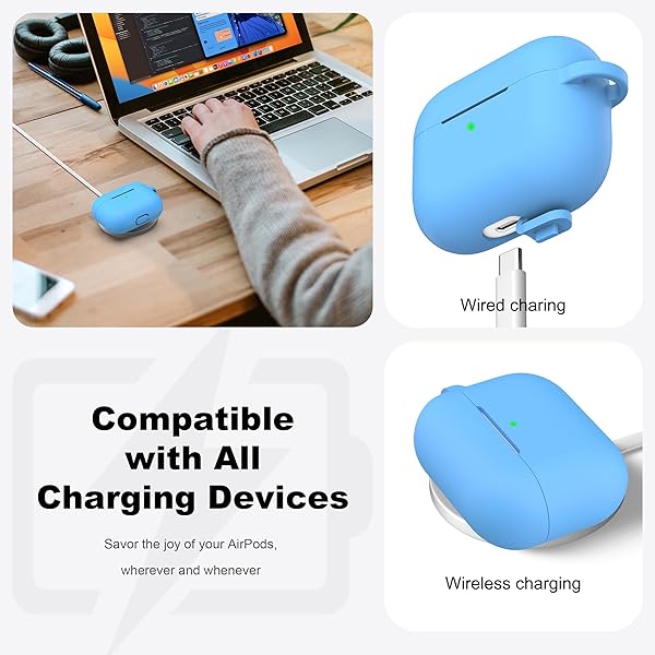 R-fun Rfun Soft Silicone Protective Case for AirPods Pro 2nd 1st Generation with Cleaner Kit and Keychain Light Blue for Men and Women - View 5 of 9