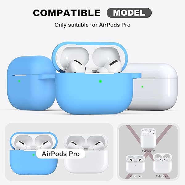 R-fun Rfun Soft Silicone Protective Case for AirPods Pro 2nd 1st Generation with Cleaner Kit and Keychain Light Blue for Men and Women - View 6 of 9
