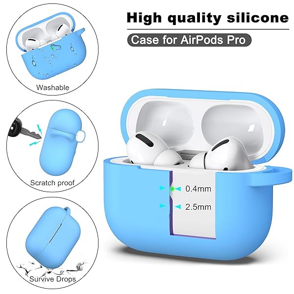 R-fun Rfun Soft Silicone Protective Case for AirPods Pro 2nd 1st Generation with Cleaner Kit and Keychain Light Blue for Men and Women - View 8 of 9