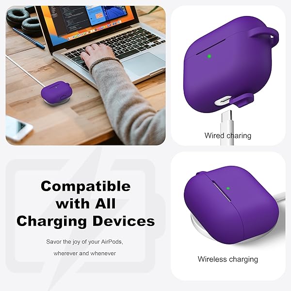 R-fun Rfun Soft Silicone AirPods Pro Case with Cleaner Kit Protective Cover for 1st 2nd Generation Purple Accessories for Men Women - View 5 of 9