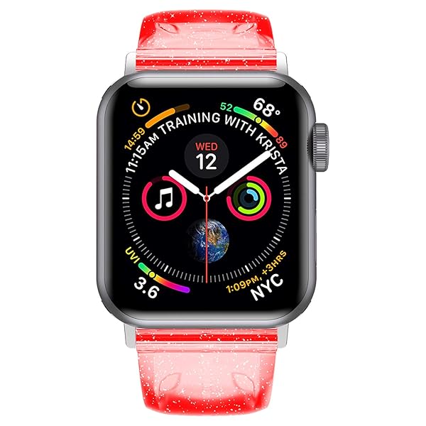 iiteeology iiteeology Soft Glitter Clear Apple Watch Band 46mm 45mm 44mm 42mm for Women Series 1-10 Red Silver - View 4 of 8