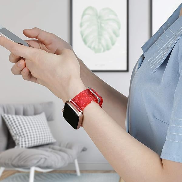 iiteeology iiteeology Soft Glitter Clear Apple Watch Band 46mm 45mm 44mm 42mm for Women Series 1-10 Red Silver - View 5 of 8