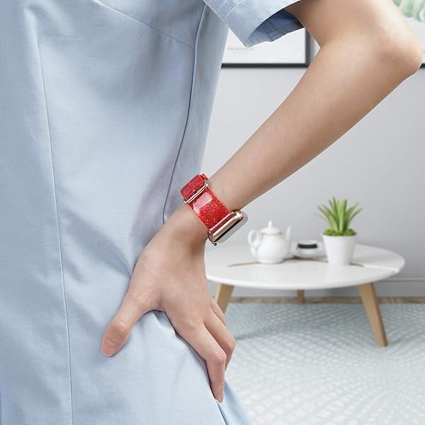 iiteeology iiteeology Soft Glitter Clear Apple Watch Band 46mm 45mm 44mm 42mm for Women Series 1-10 Red Silver - View 6 of 8