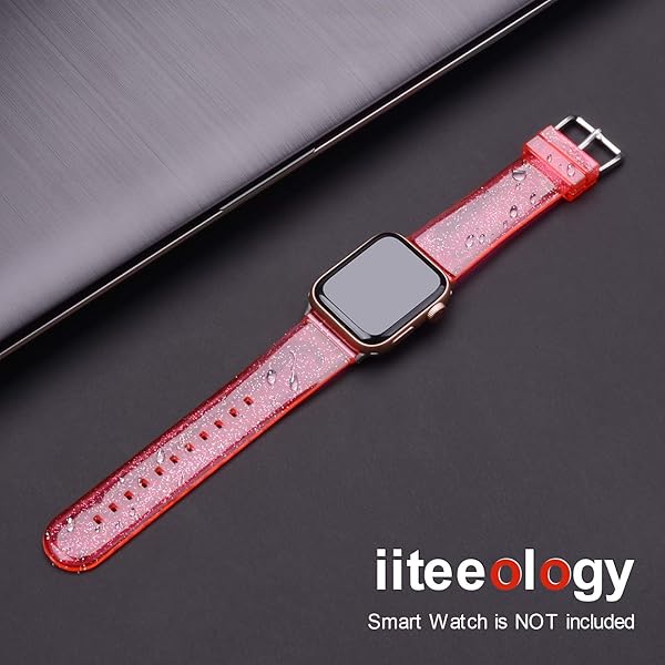 iiteeology iiteeology Soft Glitter Clear Apple Watch Band 46mm 45mm 44mm 42mm for Women Series 1-10 Red Silver - View 7 of 8