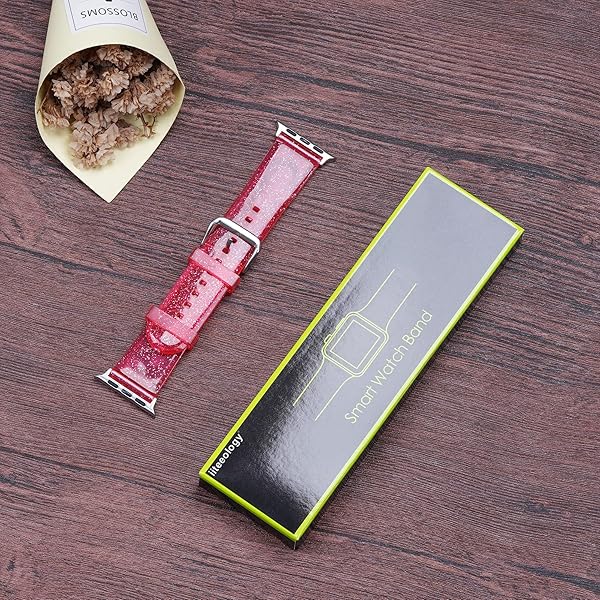 iiteeology iiteeology Soft Glitter Clear Apple Watch Band 46mm 45mm 44mm 42mm for Women Series 1-10 Red Silver - View 8 of 8