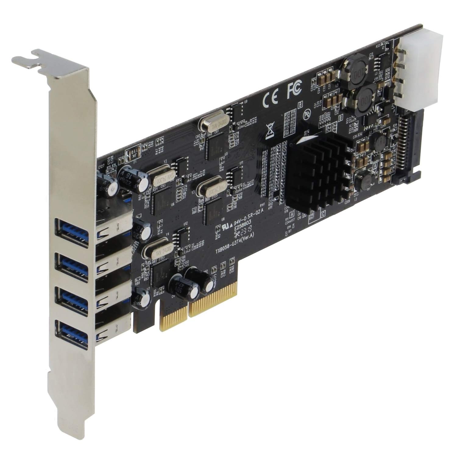 Sedna SEDNA PCIe X4 4 Port USB 3.1 Gen 1 Adapter Real 5Gbps per Port Total Throughput 20 Gbps High Speed Connectivity Solution - View 2 of 3