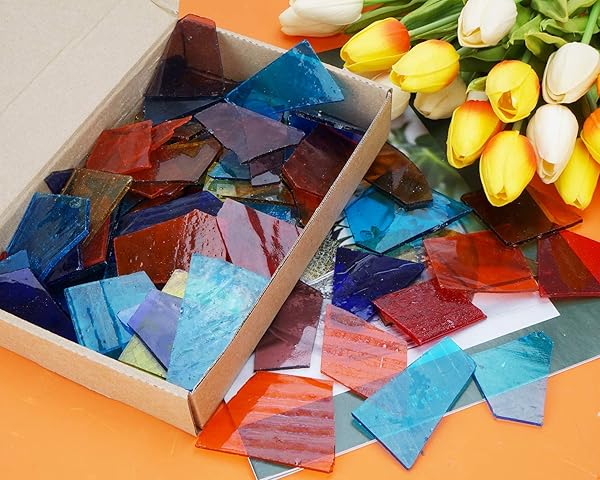 Lanyani Lanyani Transparent Cathedral Stained Glass Sheets for Crafts Mixed Colors Irregular Shape 2.2 Pound Value Pack - View 4 of 6