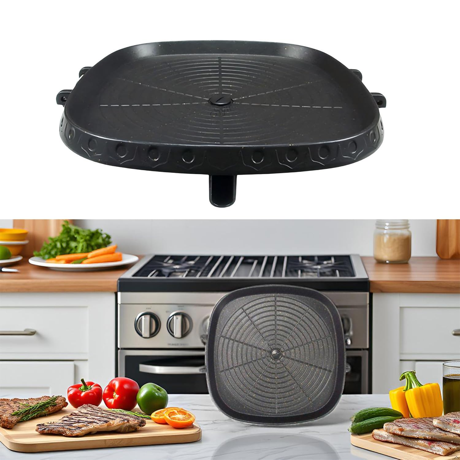 CHYIR Korean Style Square Grill Pan: Non-Stick Maifan Coated Smokeless BBQ Plate for Indoor & Outdoor Cooking - View 2 of 8