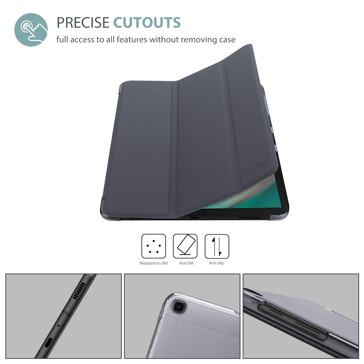 ProCase ProCase Slim Case for Galaxy Tab A 10.1 2019 Lightweight Stand Cover for SM-T510 SM-T515 SM-T517 Grey - View 3 of 7