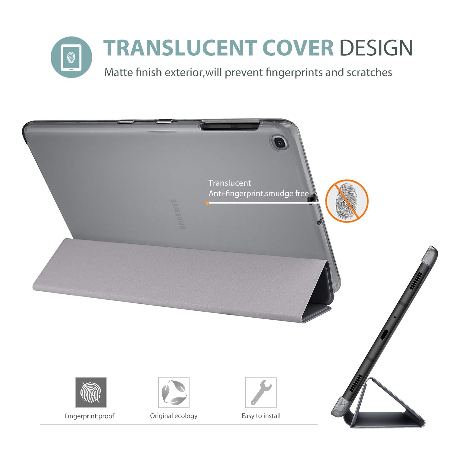 ProCase ProCase Slim Case for Galaxy Tab A 10.1 2019 Lightweight Stand Cover for SM-T510 SM-T515 SM-T517 Grey - View 4 of 7