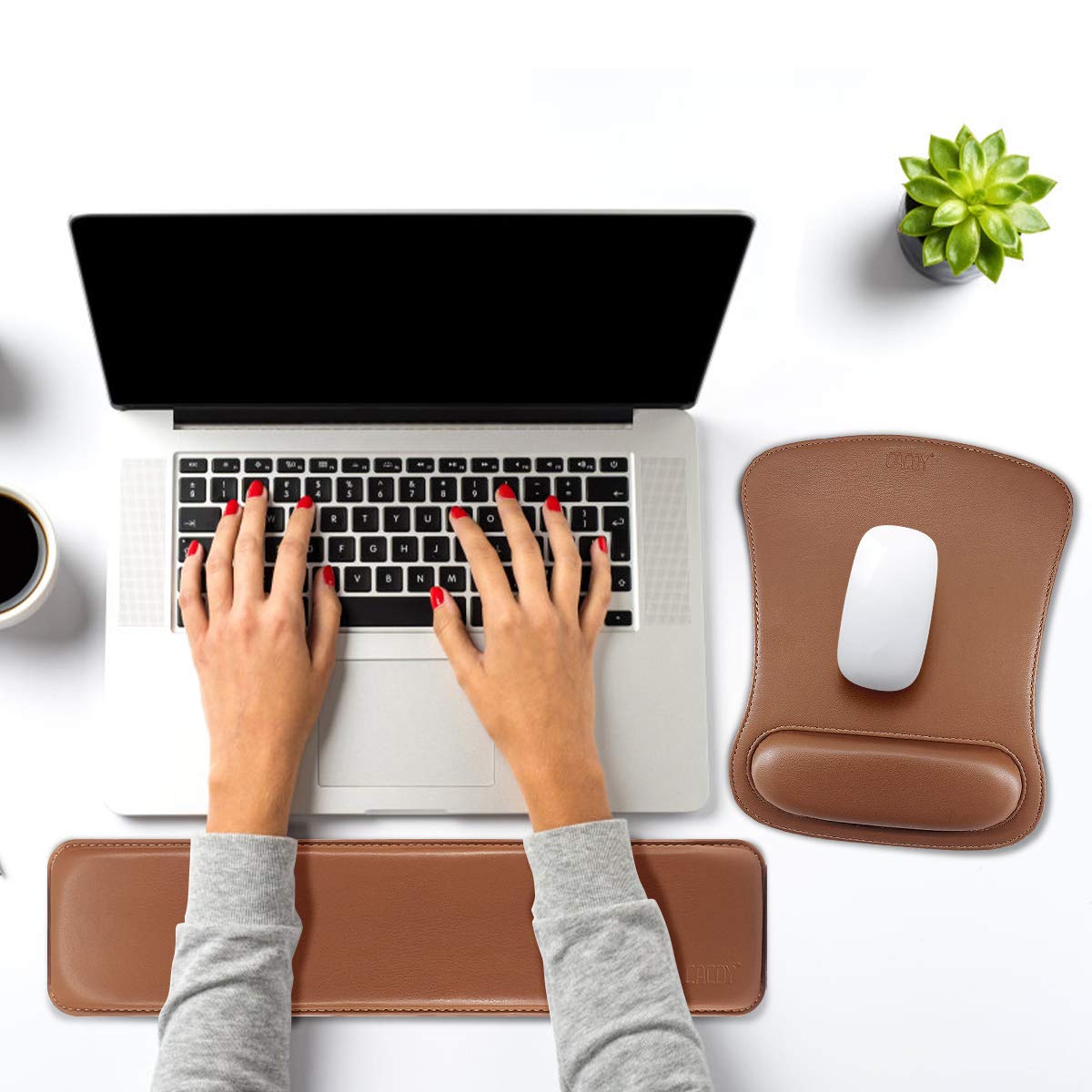 Cacoy Ergonomic PU Leather Keyboard Wrist Rest and Mouse Pad Set for Pain Relief and Comfort in Office and Home Use - View 2 of 7