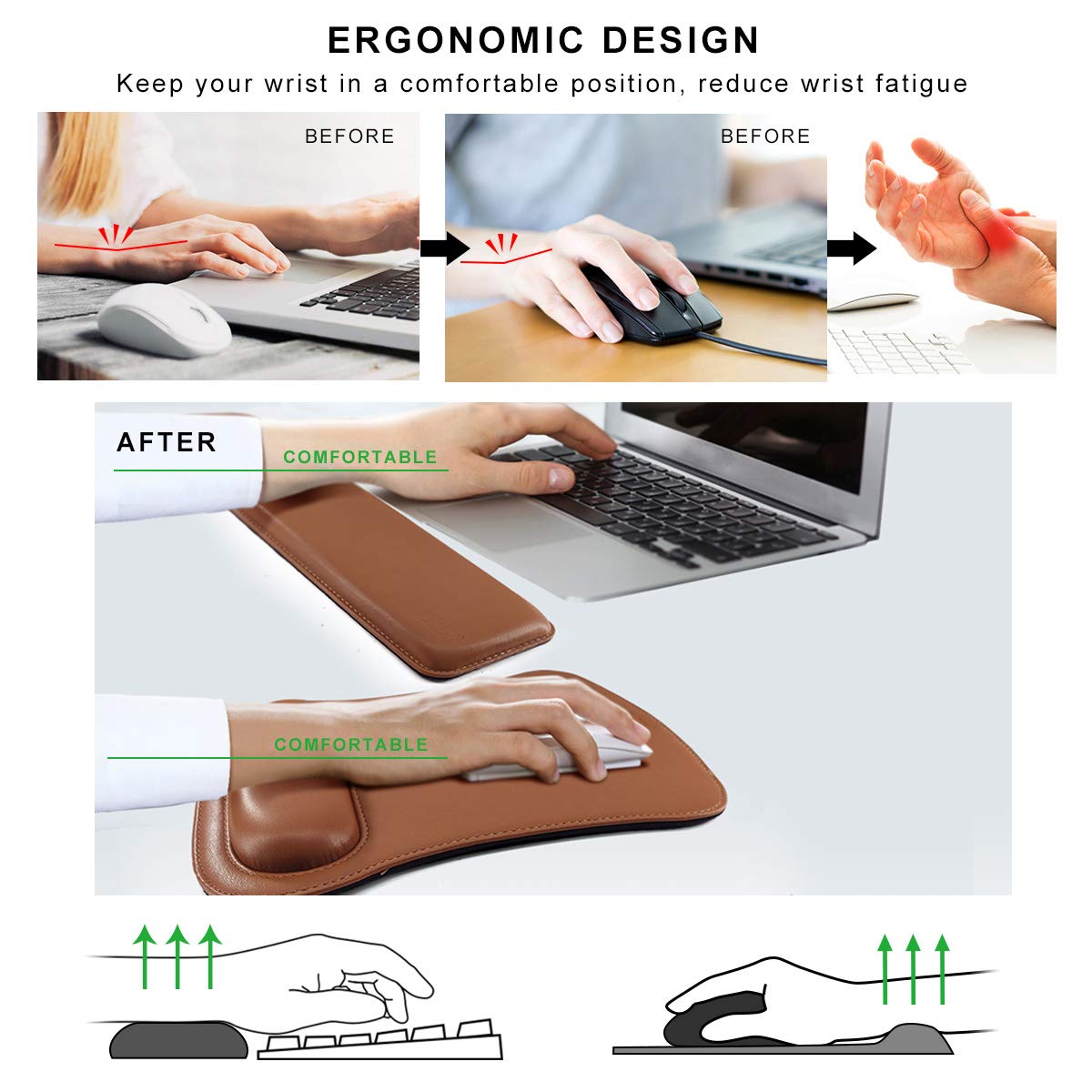 Cacoy Ergonomic PU Leather Keyboard Wrist Rest and Mouse Pad Set for Pain Relief and Comfort in Office and Home Use - View 3 of 7