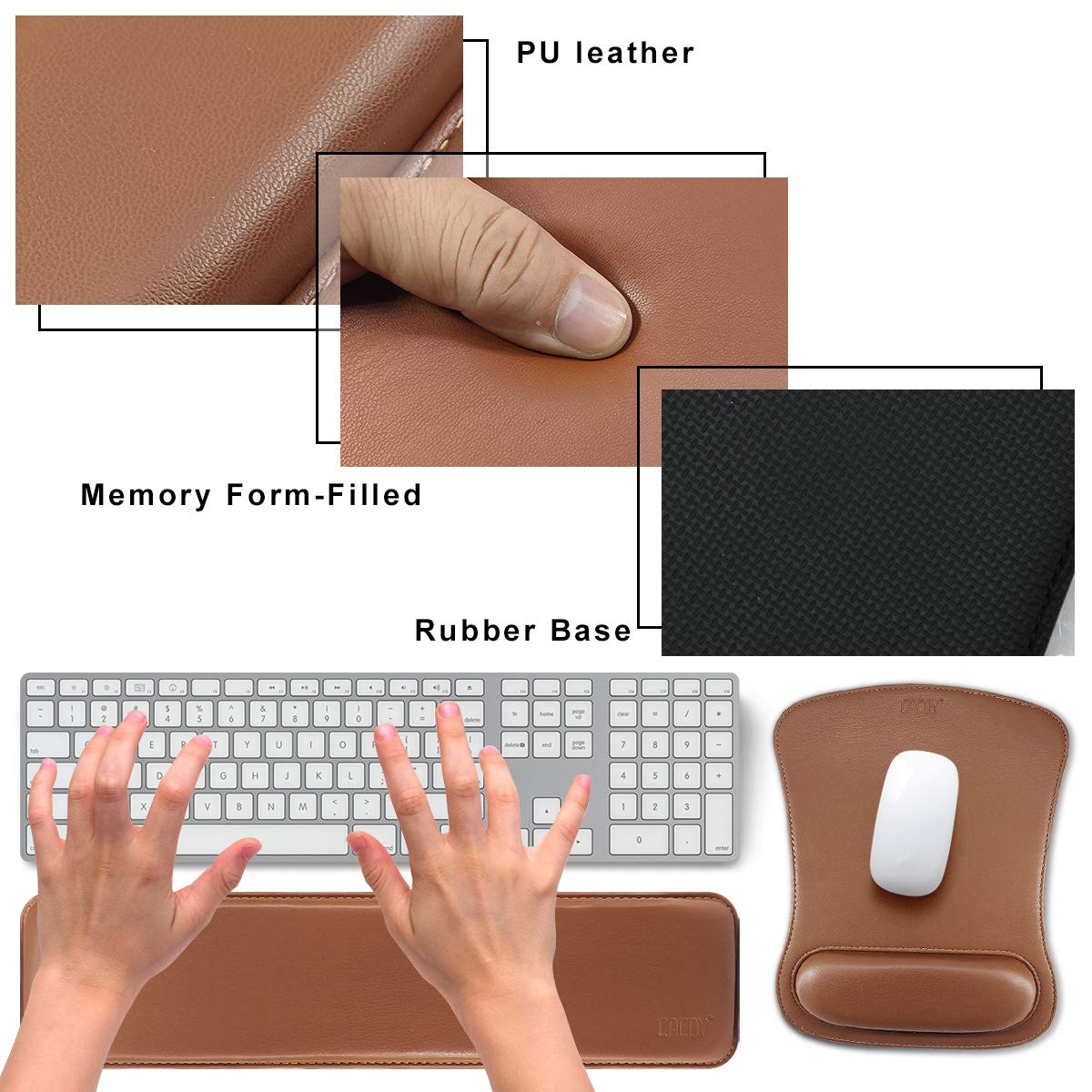 Cacoy Ergonomic PU Leather Keyboard Wrist Rest and Mouse Pad Set for Pain Relief and Comfort in Office and Home Use - View 4 of 7