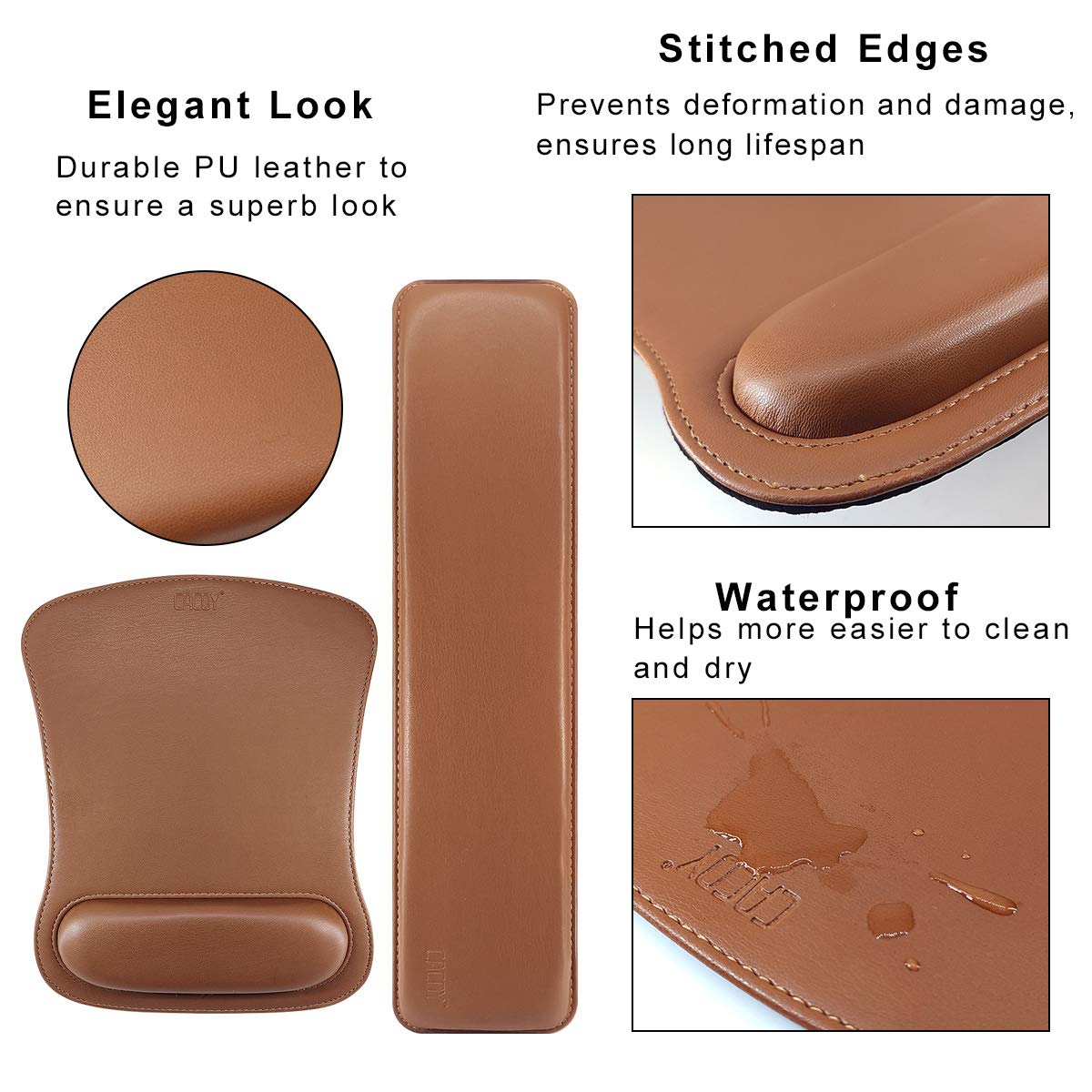 Cacoy Ergonomic PU Leather Keyboard Wrist Rest and Mouse Pad Set for Pain Relief and Comfort in Office and Home Use - View 5 of 7