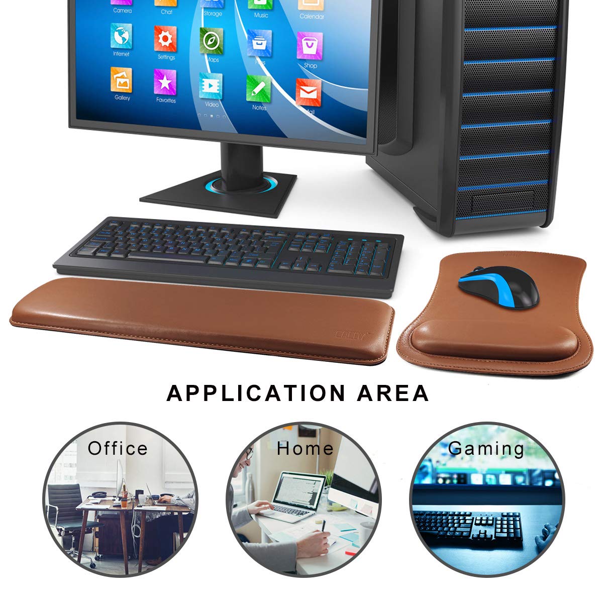 Cacoy Ergonomic PU Leather Keyboard Wrist Rest and Mouse Pad Set for Pain Relief and Comfort in Office and Home Use - View 6 of 7