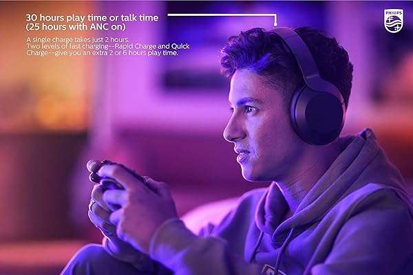 Philips PHILIPS PH805 ANC Over Ear Wireless Headphones: Hi-Res Audio, 30H Playtime & Comfort Fit - View 4 of 10