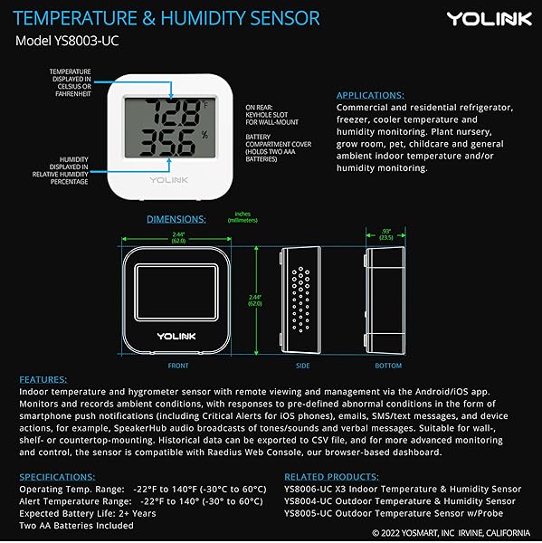 YoLink Smart Temperature Humidity Sensor for Alexa IFTTT Long Range Wireless Hygrometer Indoor Thermometer Humidity Monitor Requires YoLink Hub - View 9 of 9