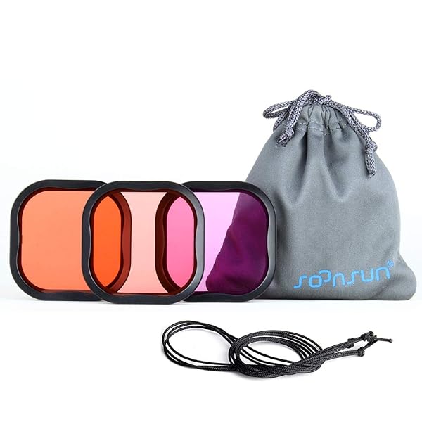 SOONSUN SOONSUN 3-Pack Dive Filter for GoPro Hero 8 9 10 11 12 13 Black Official Waterproof Housing Case - Red, Light Red, Magenta Filters - Color Correction for Underwater Video and Photography