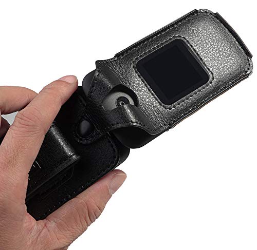 Nakedcellphone Alcatel Smartflip Go Flip 3 Case Black Vegan Leather Form Fit Cover with Built in Screen Protection and Metal Belt Clip - View 3 of 9