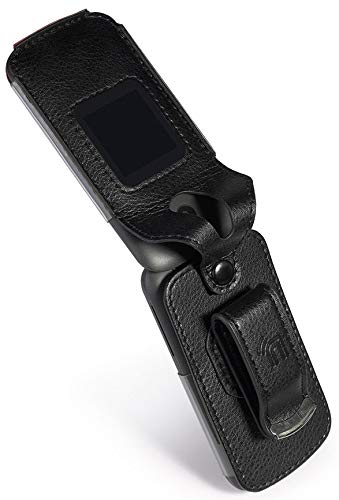 Nakedcellphone Alcatel Smartflip Go Flip 3 Case Black Vegan Leather Form Fit Cover with Built in Screen Protection and Metal Belt Clip - View 4 of 9