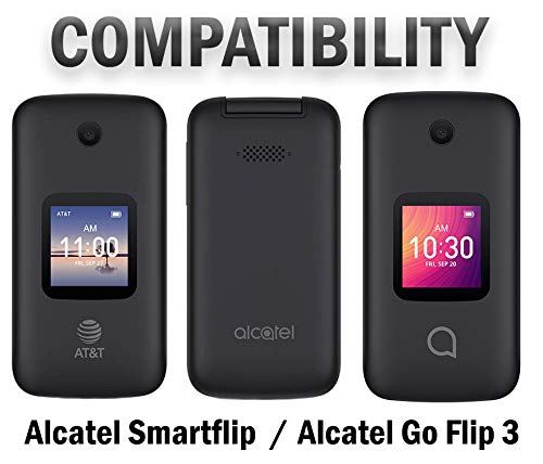 Nakedcellphone Alcatel Smartflip Go Flip 3 Case Black Vegan Leather Form Fit Cover with Built in Screen Protection and Metal Belt Clip - View 7 of 9