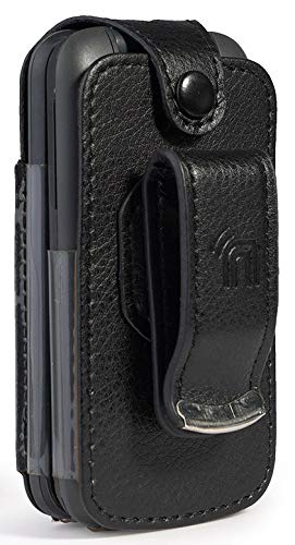 Nakedcellphone Alcatel Smartflip Go Flip 3 Case Black Vegan Leather Form Fit Cover with Built in Screen Protection and Metal Belt Clip - View 9 of 9